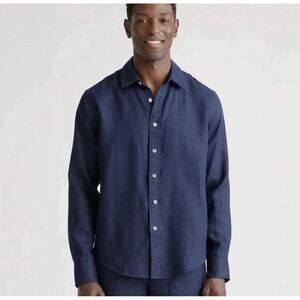 Quince Linen Shirt Men's Size Large Navy Blue Long Sleeve Lightweight Button Up